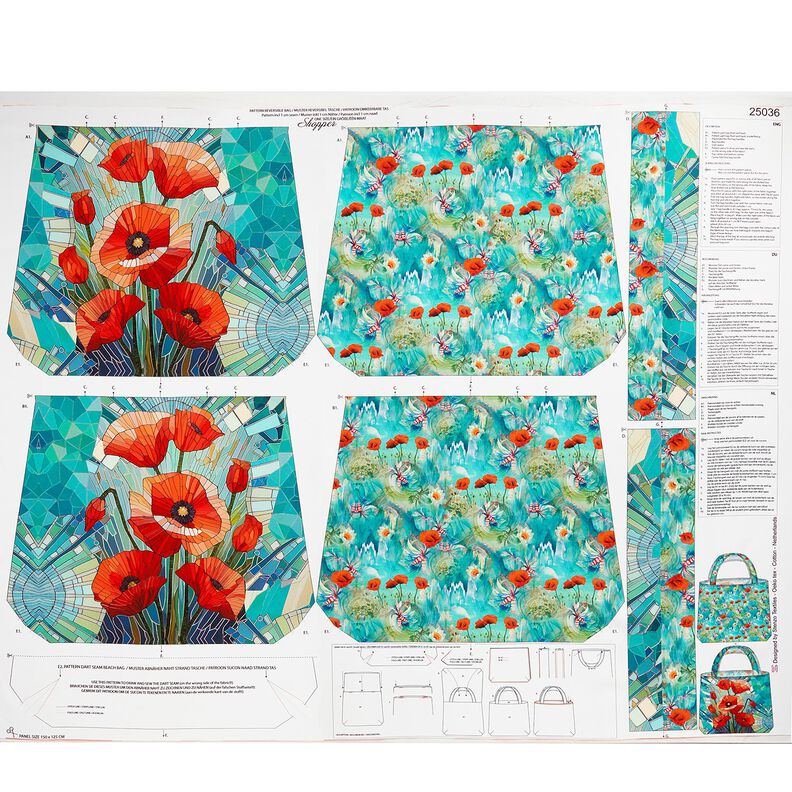 Tasker Panel Canvas Farverige valmueblomster – sort-blå/ildrød,  image number 1