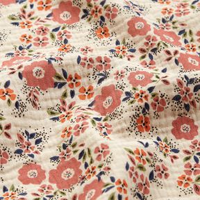 Musselin/Dobbelt-Crincle stof blomsterhav – lys taupe, 