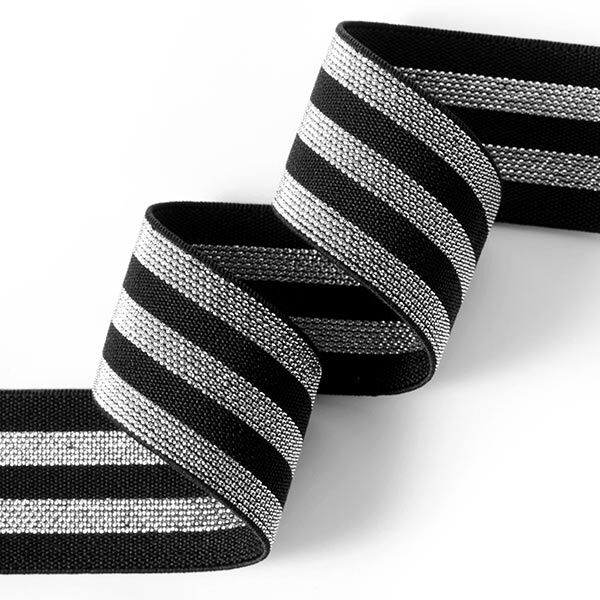 Stribet elastikbånd [40 mm] – sort/sølv,  image number 2