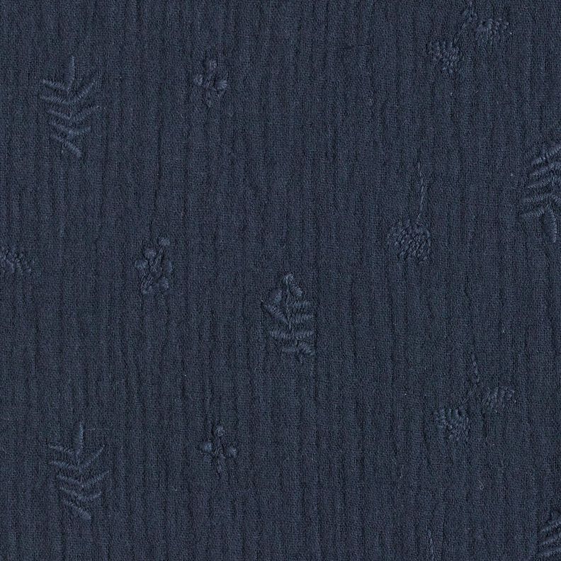 Musselin/Dobbelt-Crincle stof broderi blomster og grene – marineblå,  image number 1