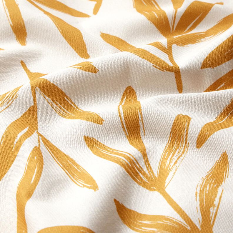 Dekorationsstof Halvpanama minimalistiske blade – sennep/natur,  image number 2