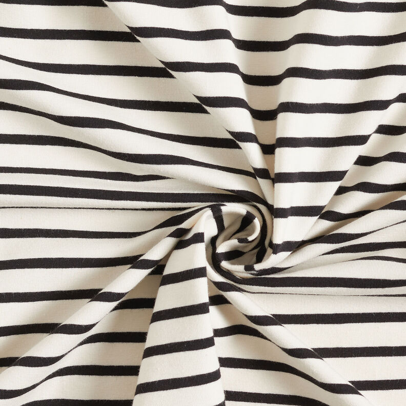 Bomuldsjersey brede og smalle striber &ndash; creme/sort,  image number 3