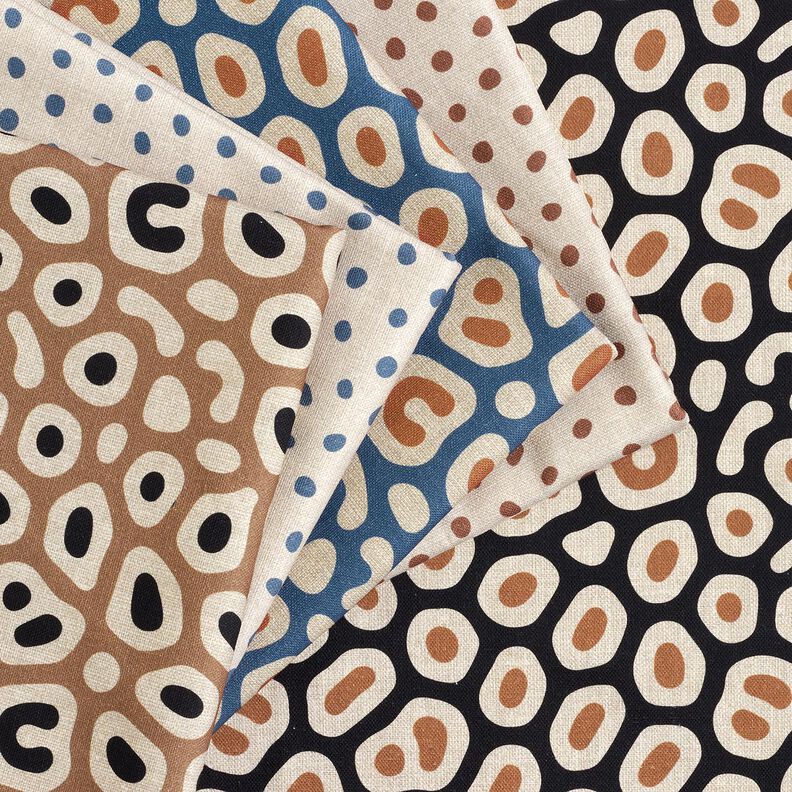 Dekorationsstof Halvpanama tilfældige prikker – blå/cashew,  image number 5