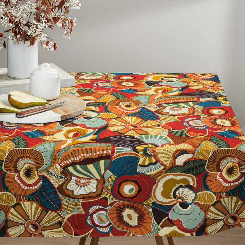 Bomuldsstof Cretonne folklore blomster – karminrød/petrol,  image number 8