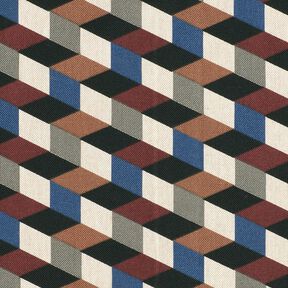 Dekorationsstof Halvpanama minimalistiske terninger &ndash; natur/bl&aring;, 