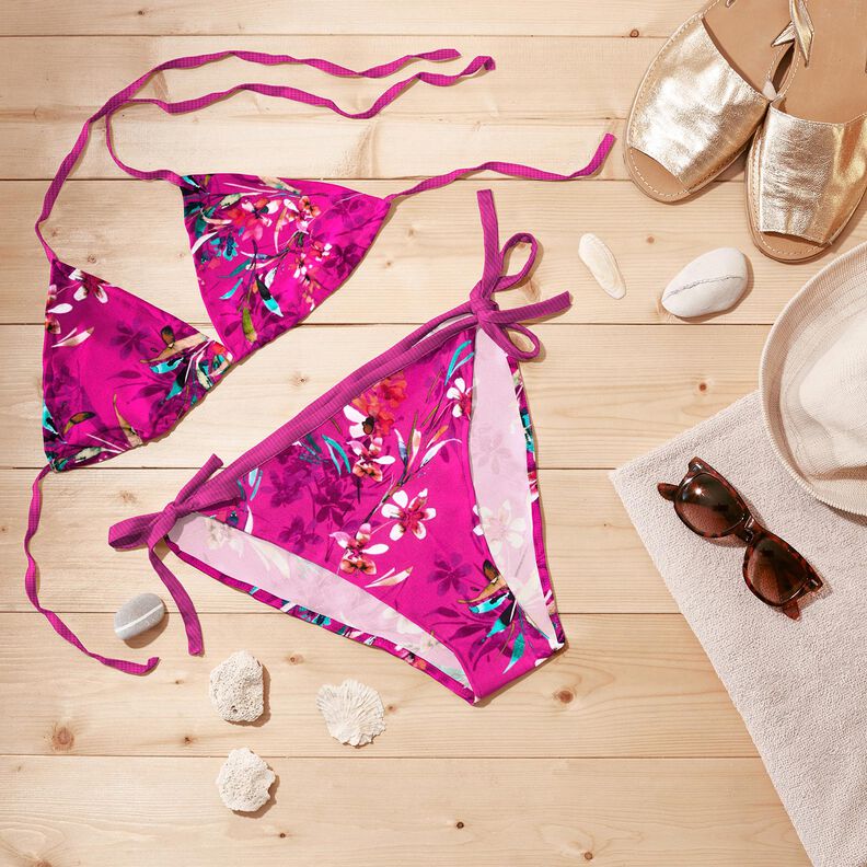 Badetøjsstof akvarelblomster – purpur/hvid,  image number 7