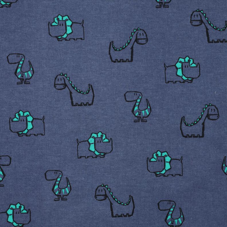 Bomuldsflonel frække dinosaurer | Poppy Fabrics – jeansblå/smaragdgrøn,  image number 1