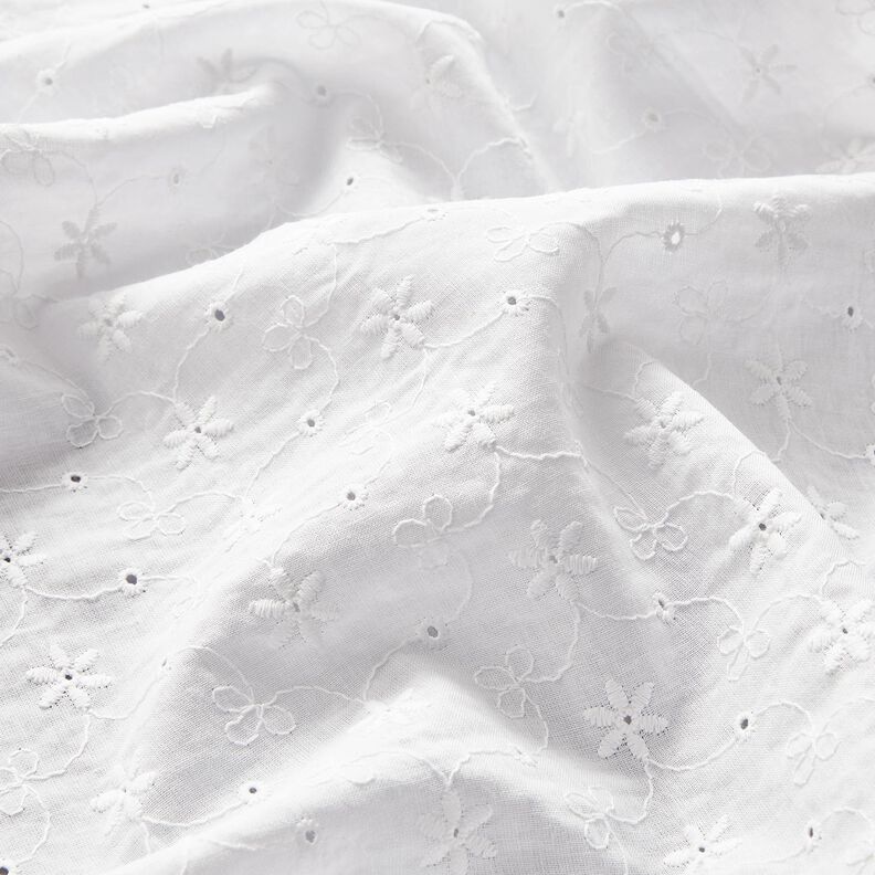 Bomuldsbatist Hulbroderi Blomsterranker – hvid,  image number 3