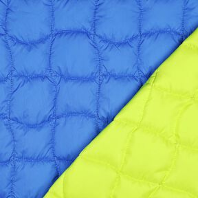 Quiltstof bølgemønstrede firkanter – kongeblå/neongul, 