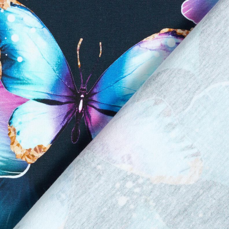 Bomuldsjersey ginkgo sommerfugle | Glitzerpüppi  – natblå,  image number 4