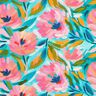Dekorationsstof Bomuldskiper malede blomster  – rosa/azur,  thumbnail number 1