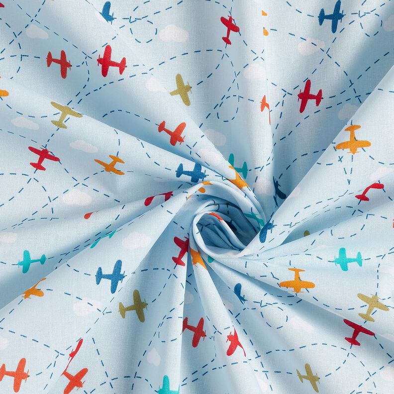 Bomuldspoplin Flyvemaskiner på himlen – lyseblå,  image number 3