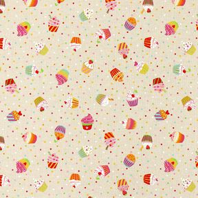 Dekorationsstof Halvpanama Farverige muffins – natur, 