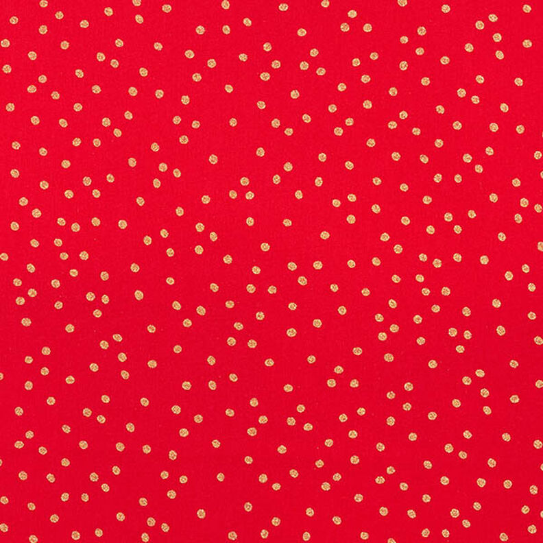 Bomuldsstof Poplin fine prikker – rød/guld,  image number 1