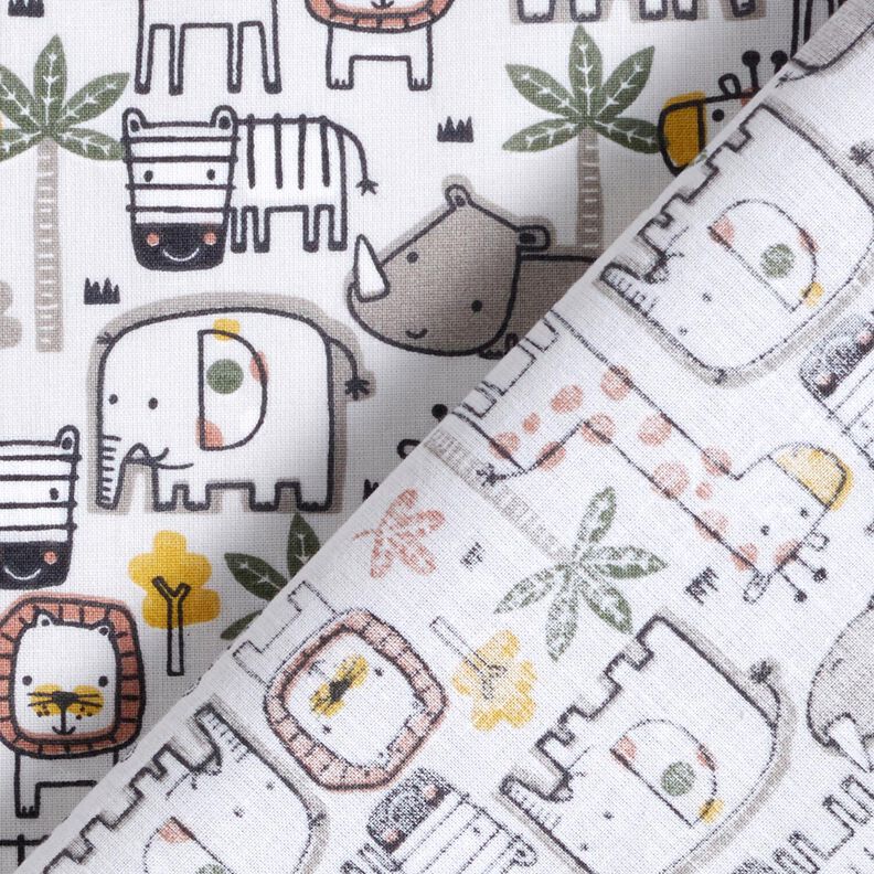 Bomuldsstof Cretonne små vilde dyr – sølvgrå,  image number 4