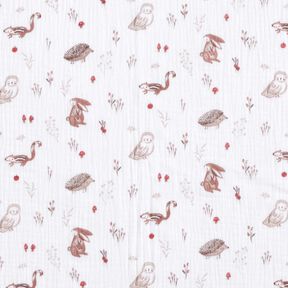 Musselin/Dobbelt-Crincle stof Dyr på skovlysningen – hvid, 