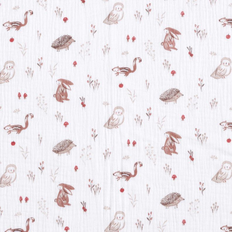 Musselin/Dobbelt-Crincle stof Dyr på skovlysningen – hvid,  image number 1