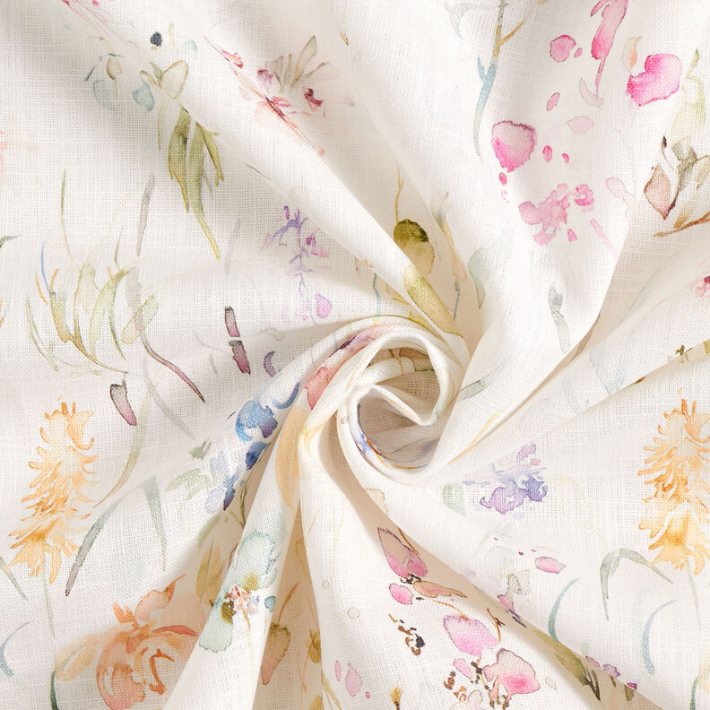 Hør-bomulds-miks akvarel blomster – hvid,  image number 4