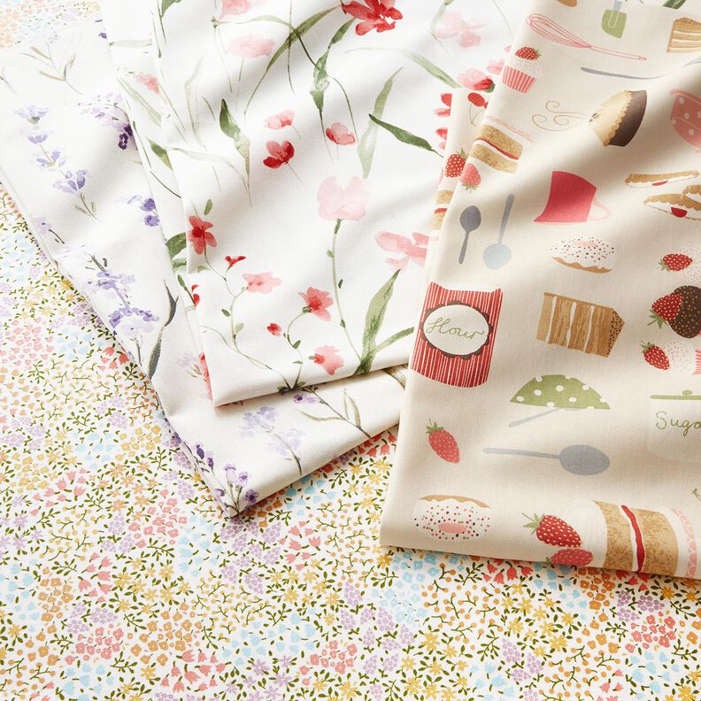 Dekorationsstof Halvpanama kager og tærter – lysebeige/rosa,  image number 5