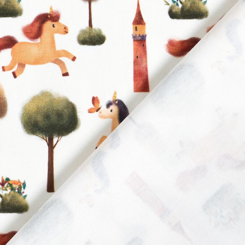 Bomuldsjersey enhjørning-eventyrverden Digitaltryk – elfenben,  image number 4