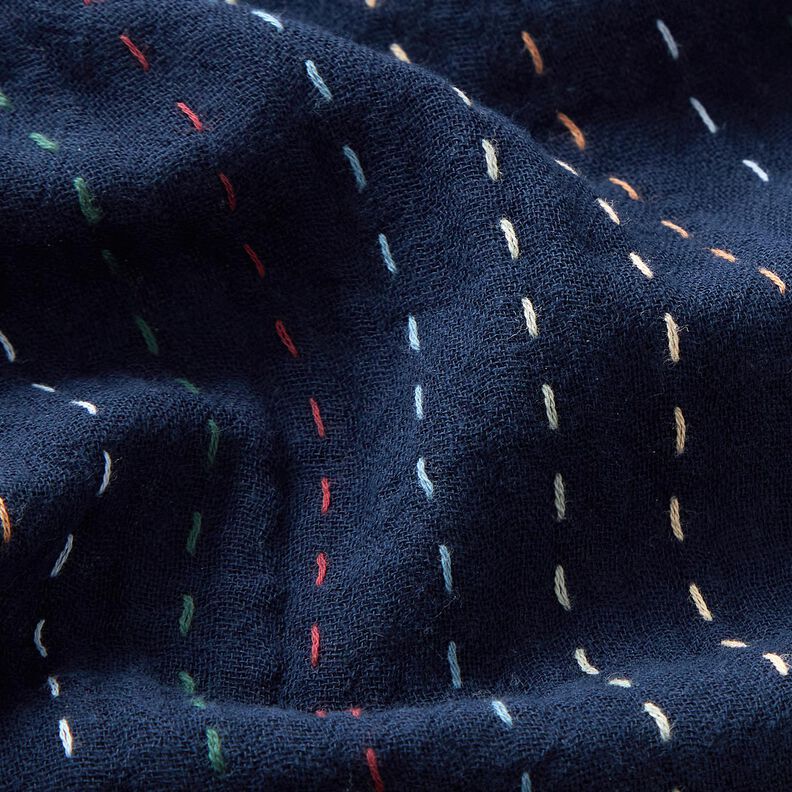 Musselin/Dobbelt-Crincle stof kulørte nålestriber – marineblå,  image number 2