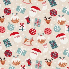 Dekorationsstof Canvas søde julemotiver – natur/eukalyptus, 