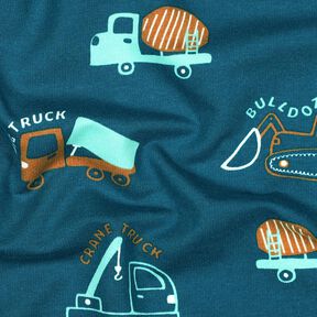 Sweatshirt lodden byggepladskøretøjer | Poppy Fabrics – havblå/eukalyptus, 