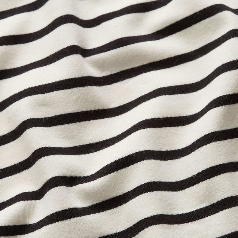 Bomuldsjersey brede og smalle striber &ndash; creme/sort,  image number 2