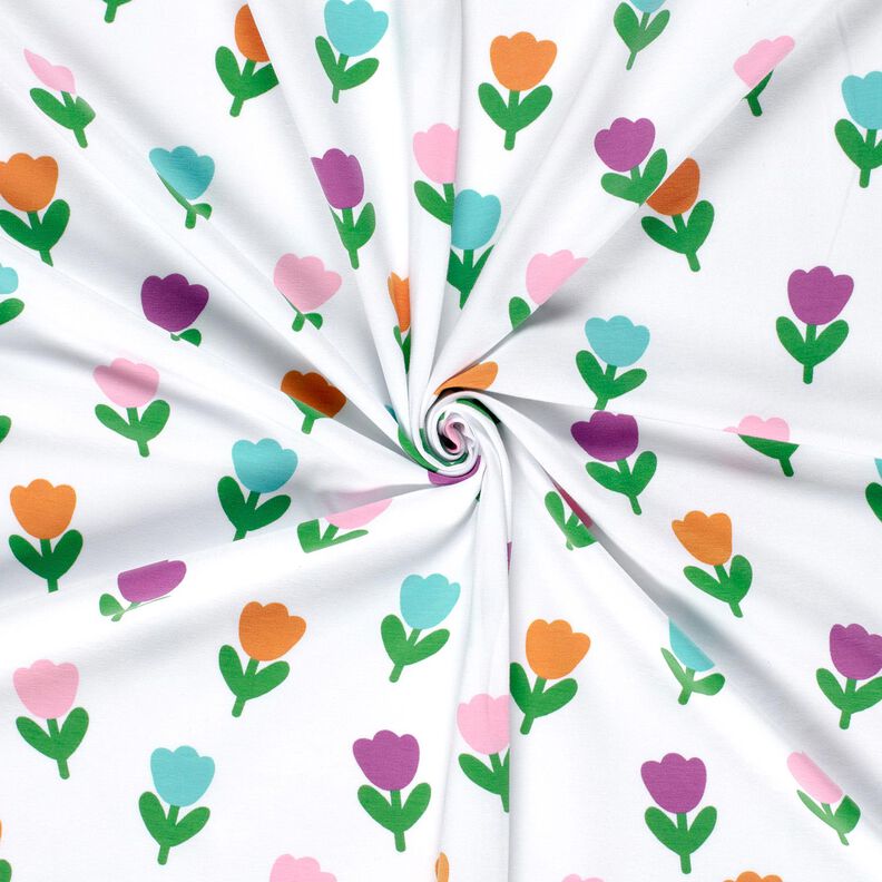 Bomuldsjersey stiliserede tulipaner – hvid/rødlilla,  image number 3