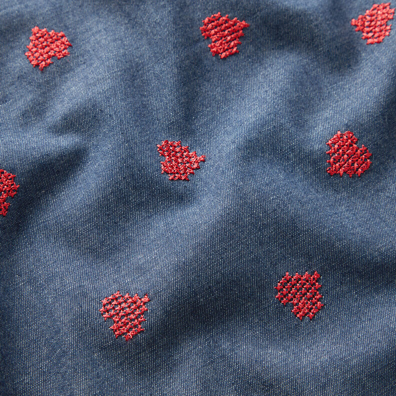 Chambray Korssting hjerter – jeansblå,  image number 2