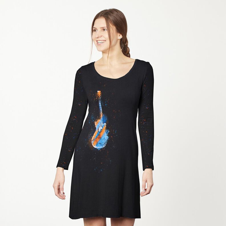 Bomuldsjersey Panel Guitar | Glitzerpüppi – sort/orange,  image number 6