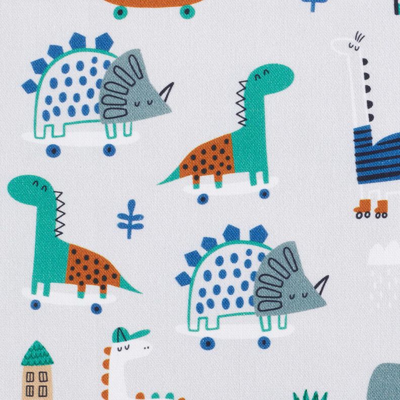 Dekorationsstof Halvpanama skater-dinosaurer – sølvgrå/pebermynte,  image number 5