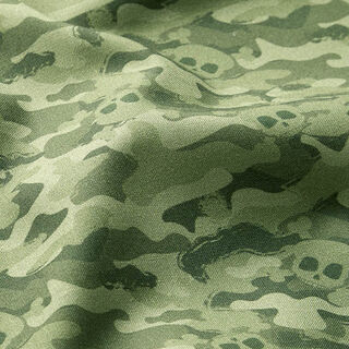 Bio-bomuldspoplin Camouflage-dødningehoveder – pistacie, 