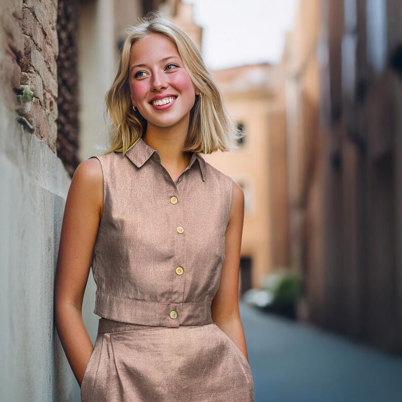 Bomuldspoplin forstærket med folie Ensfarvet – roségold metallic,  image number 4