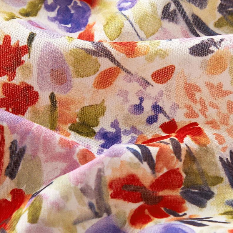 Bomuld Voile akvarel-blomstereng digitalt print – elfenben/rød,  image number 2