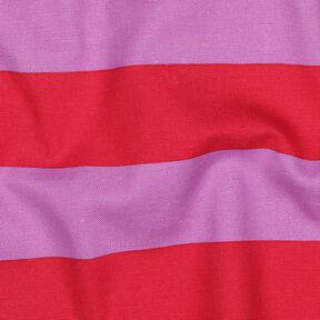 Dekorationsstof Canvas glade striber – pastelviolet/chili, 