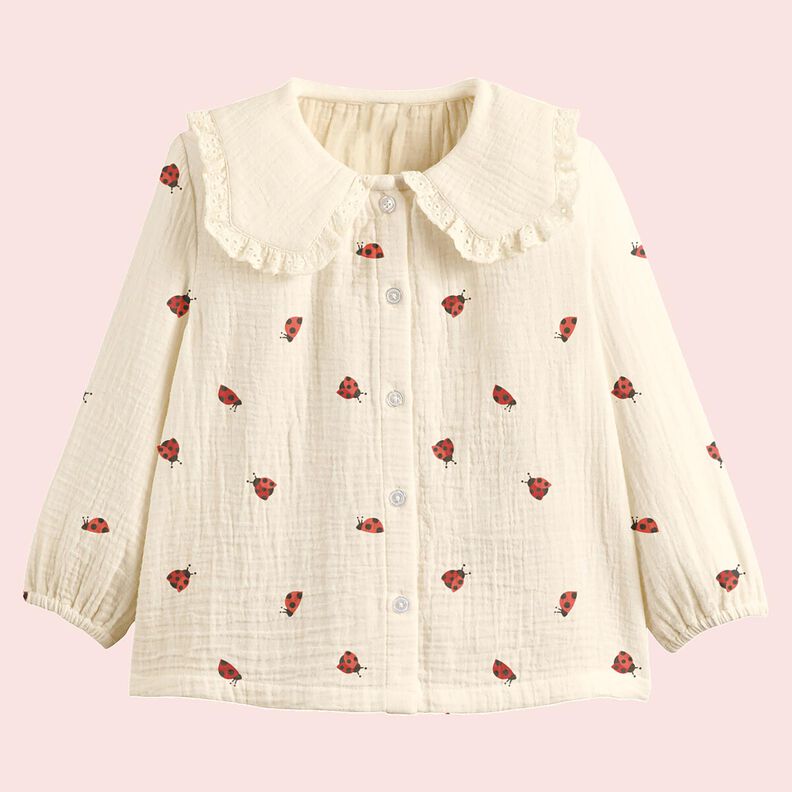 Musselin/Dobbelt-Crincle stof søde mariehøner – uldhvid,  image number 5