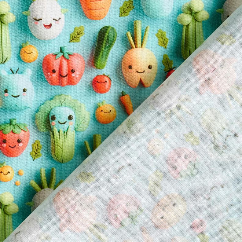 Bomuldspoplin glade modellervoks-grøntsager Digitaltryk – aquablå,  image number 4
