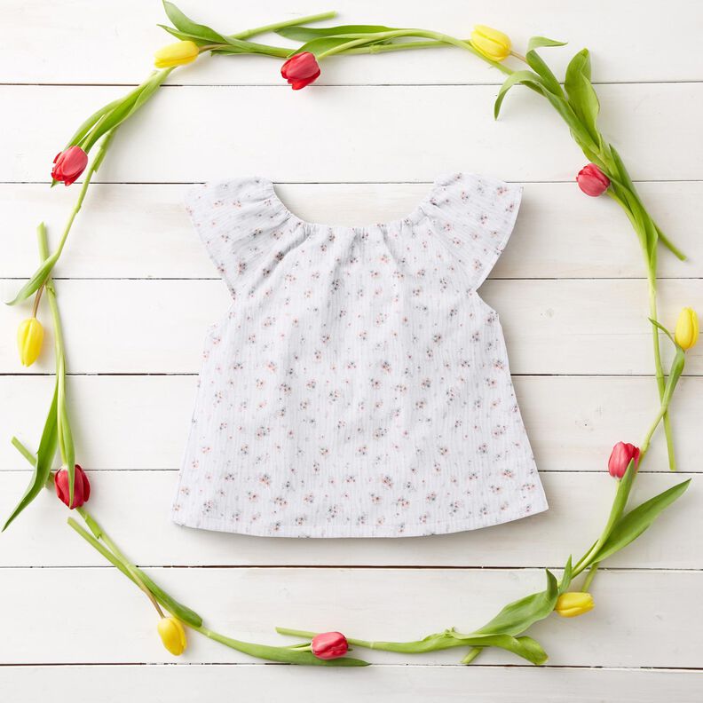 Musselin/Dobbelt-Crincle stof Romantiske blomster – hvid,  image number 6