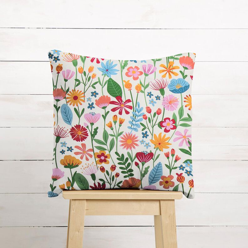 Dekorationsstof Halvpanama farverige blomster – elfenben/pastelviolet,  image number 9