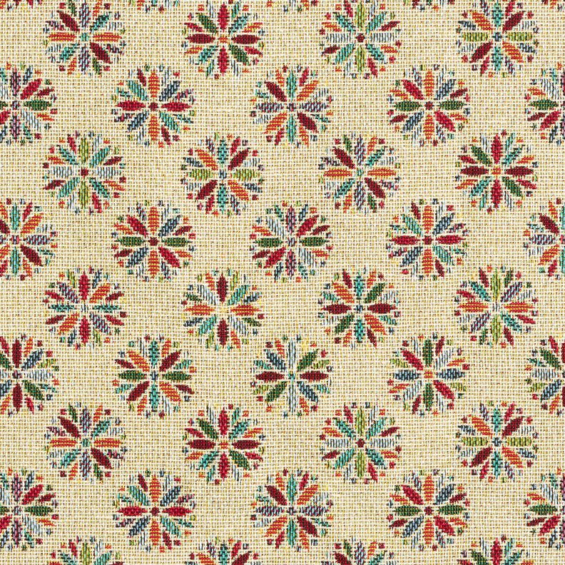 Dekorationsstof Gobelin små blomster-mandalas – lysebeige/rød,  image number 1