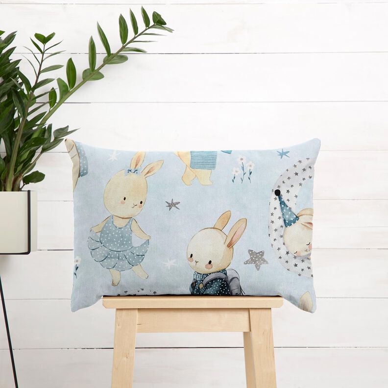 Dekorationsstof Bomuldskiper kanin i drømmeland Digitaltryk – babyblue/jeansblå,  image number 7