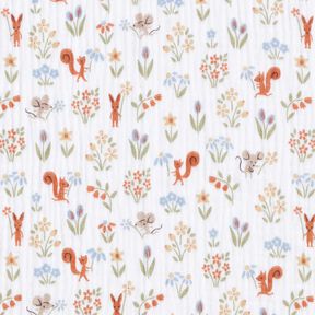 Musselin/Dobbelt-Crincle stof Egern og mus – hvid, 