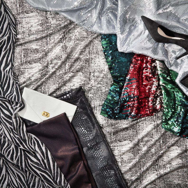 strikstof med metallisk print, abstrakt – sølv metallic/sort,  image number 6