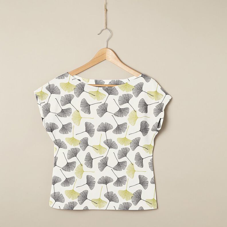 Bomuldsjersey Ginkgoblade – uldhvid/lindgrøn,  image number 6