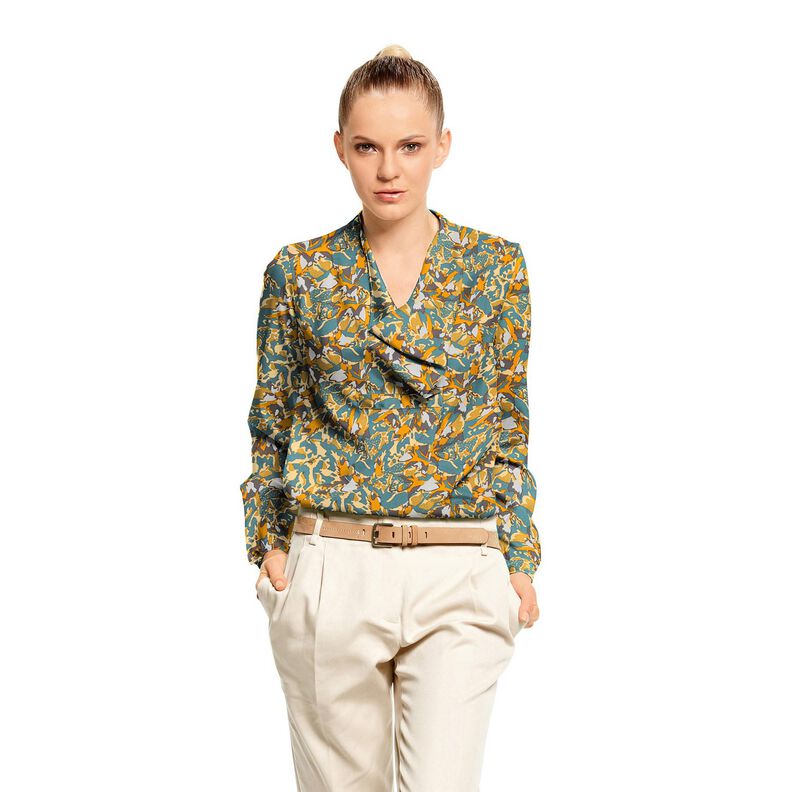 Viskosestof abstrakt blomsterhav – blågran/karrygul,  image number 5