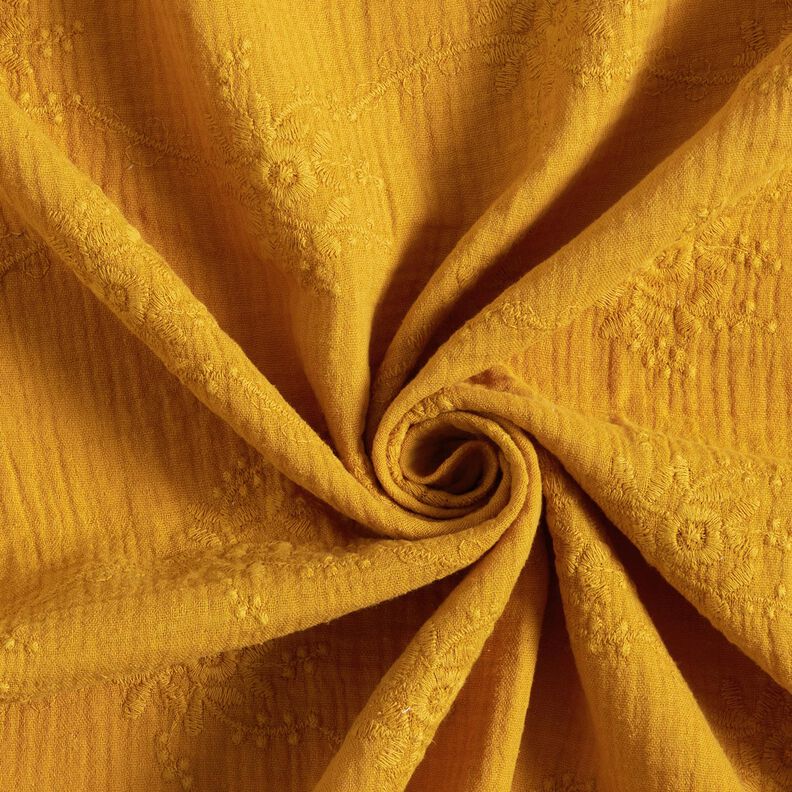 Musselin/Dobbelt-Crincle stof Tone-i-tone blomsterranke – karrygul,  image number 3