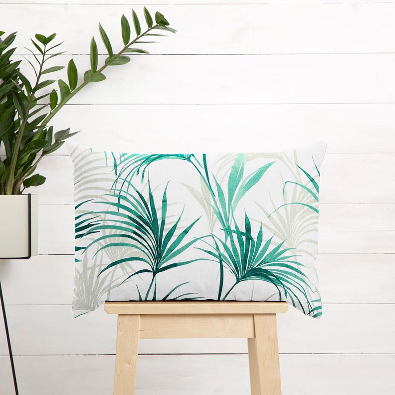 Dekorationsstof Panama palmeblade &ndash; hvid/smaragdgr&oslash;n,  image number 6