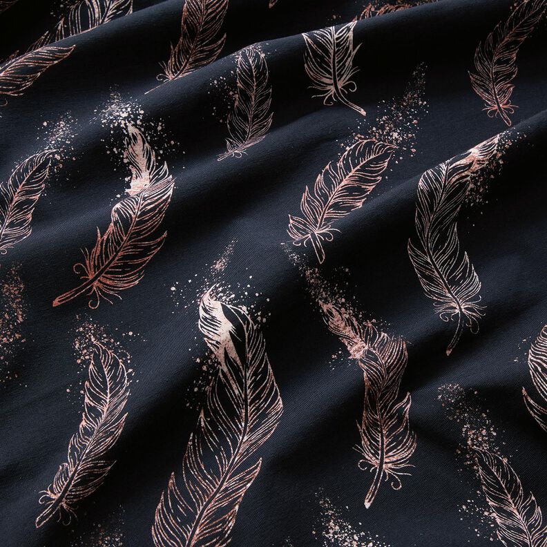 Bomuldsjersey guldfjer | Glitzerpüppi – sort-blå/mørk gammelrosa,  image number 2
