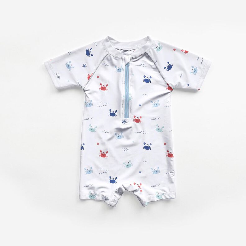 Badetøjsstof UPF50 glade krabber – hvid/hummerfarvet,  image number 5